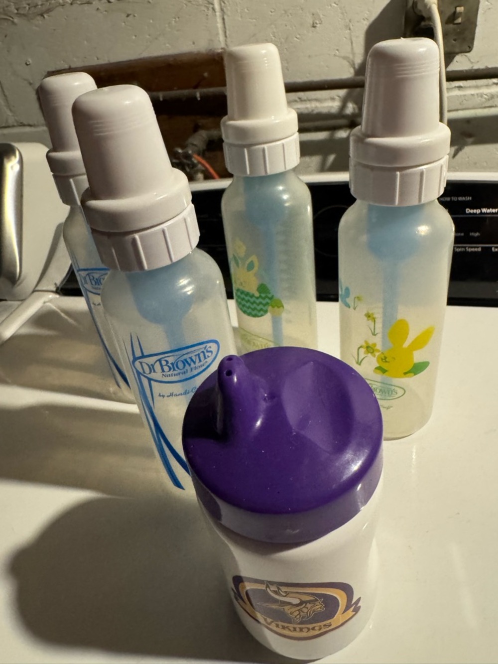 Dr. Brown's Clear Baby Bottles with White Nipples and Purple Trainer Cup